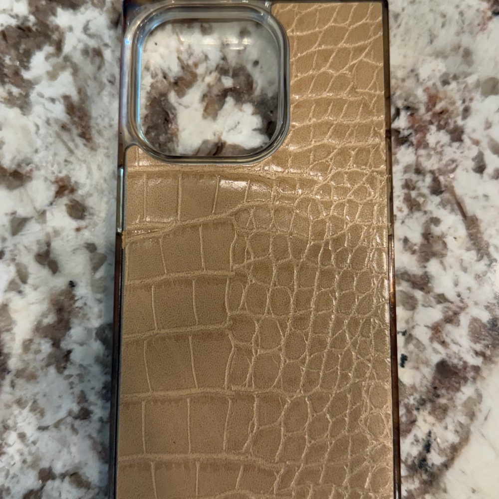 iPhone 14 Pro Case | Flaunt Square Tan Crocodile Faux Leather - Picture 3 of 12